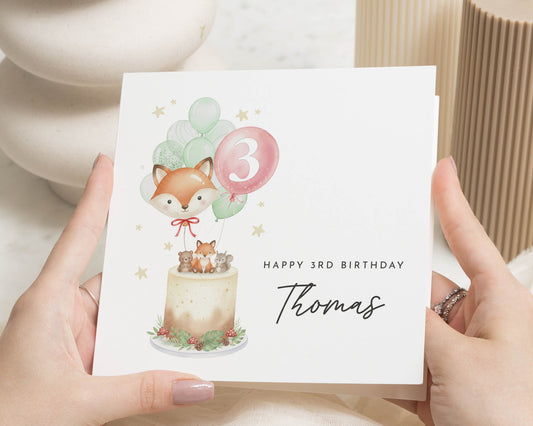 3rd Birthday Card, Personalised Birthday Card for Boy, Fox Birthday Card, Cute Animal Birthday Card, Birthday Card for Kids, Woodland Card