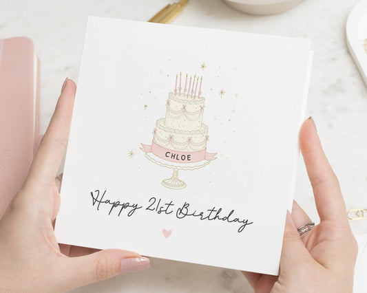 Personalised 21st Birthday Card, Birthday Card for Her, 21st Birthday Card for Daughter, Friend, Sister, Cake Birthday Card