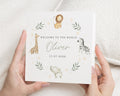 Personalised New Baby Card, Welcome To The World Card, Baby Safari Animal Card, Custom Baby Card, New Baby Boy Card, New Baby Girl Card