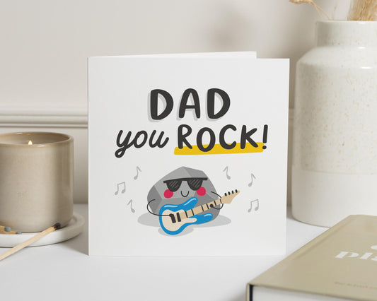 Fathers Day Card, Birthday Card for Dad, Funny Dad Card, Dad You Rock Card, Cute Card for Him, Dad Birthday Card