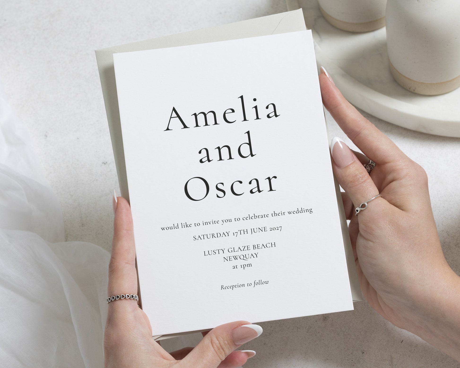 Simple Minimalist Wedding Invitations, Elegant Black and White Typography Wedding Invites, Personalised Wedding Invitation Suite