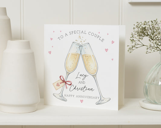 Anniversary Card for Couple, Personalised Anniversary Card, Special Couple Card, Happy Anniversary Card, Champagne Glasses Card