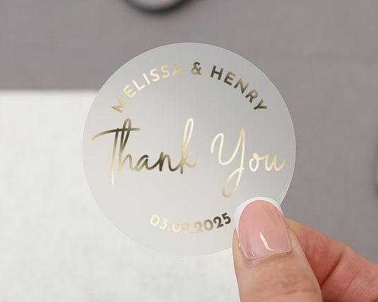 Personalised Wedding Thank You Sticker, Custom Thank You Label, Gold Foil Wedding Sticker, Thank You Sticker, Wedding Favour Sticker