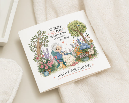 80th Birthday Card, Birthday Card for Mum, 80th Birthday Card for Her, Birthday Card for Grandma, Floral Gardening Birthday Card