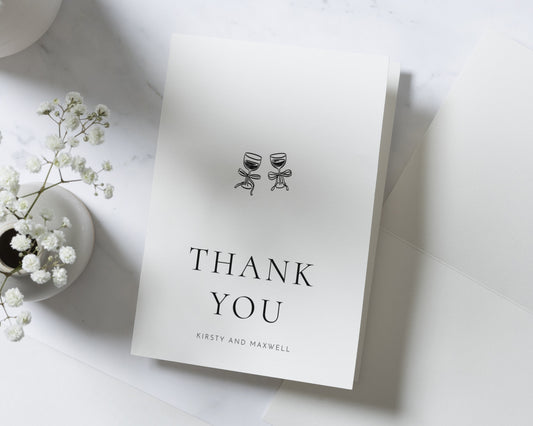 Personalised Wedding Thank You Cards, Wedding Thank You Cards, Folded Wedding Thank You Cards, Minimal Wedding Thank You Card, Wine Glasses