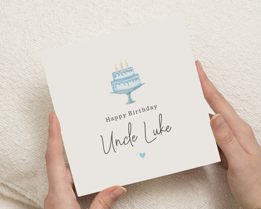 Birthday Card for Uncle, Personalised Uncle Birthday Card, Birthday Card for Him, Custom Name Birthday Card, Cake Birthday Card