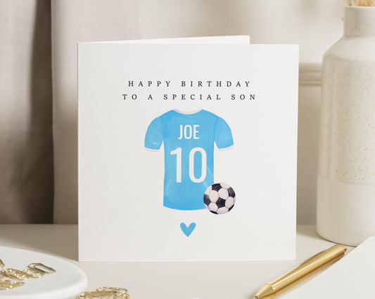 Birthday Card for Son, Personalised Football Birthday Card, Special Son Birthday Card, Boys Birthday Card, Custom Name Card