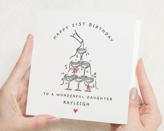 21st Birthday Card for Daughter, Personalised Birthday Card, Daughter 21st Card, Twenty First Birthday Card for Her, Champagne Card