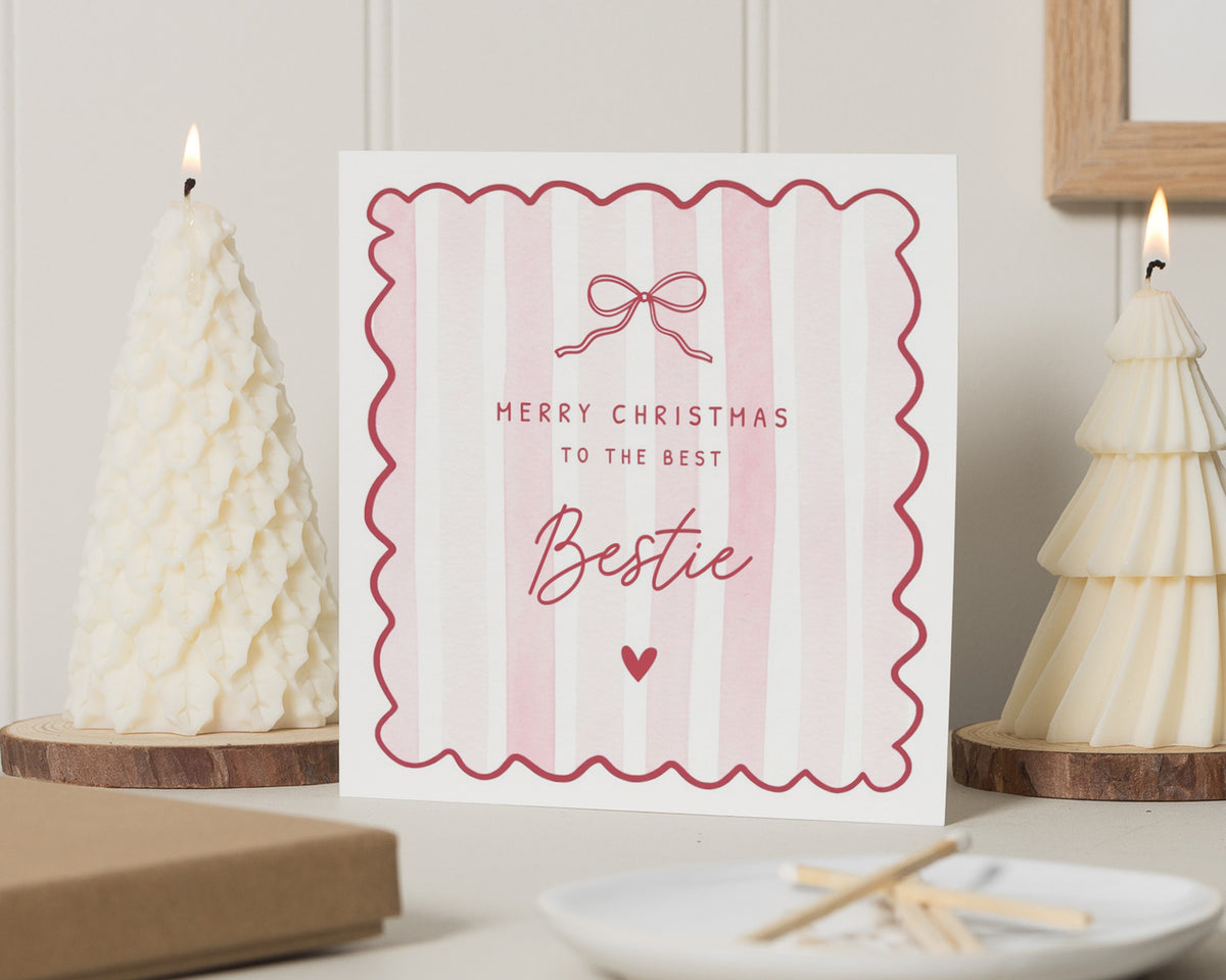 Christmas Card for Best Friend, Bestie Christmas Card, Friend Christmas Card, Christmas Card for Her, Cute Pink Christmas Card