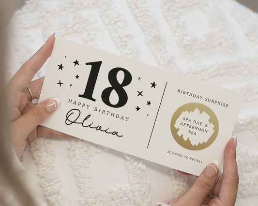 Personalised 18th Birthday Gift Voucher, Spa Day Scratch To Reveal, Birthday Surprise For Her