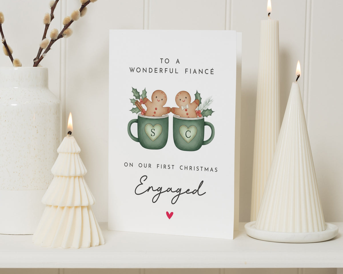 Personalised First Christmas Engaged Card for Fiancé, Christmas Card for Him, Engagement Card, Couples Christmas Card, Gingerbread Card