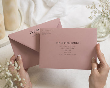 Dusty Pink Envelopes with Guest or Return Address Printing, C6, 5x7 or C5 Printed Wedding Invitation Envelopes (Peony)