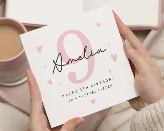 9th Birthday Card for Sister, Personalised Birthday Card for Girl, Special Sister Birthday Card, Birthday Card for Her, Custom Age Card