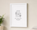 Personalised New Home Print, Custom Front Door Illustration, House Warming Gift, First Home Wall Art, Address Print, White Framed Print