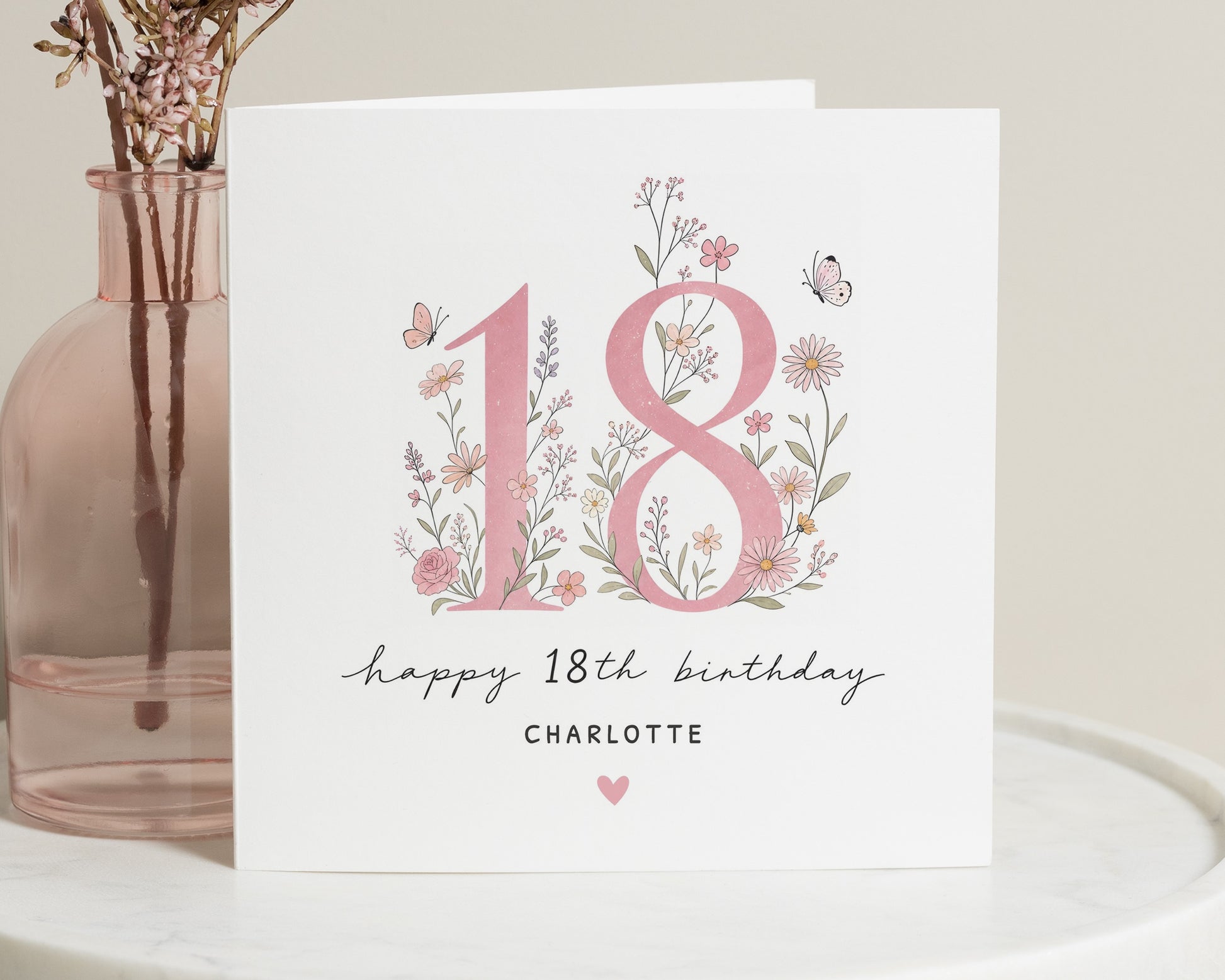 18th Birthday Card, Personalised 18th Birthday Card, 18th Birthday Card for Her, Daughter Birthday Card, Floral Birthday Card for Girl