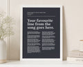 Personalised Song Lyrics Print, First Dance Song Wall Art, Black Typography Print, Wedding Gift, Anniversary Gift, White Frame