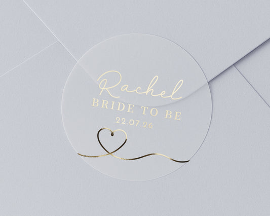 Bride To Be Sticker, Personalised Bridal Shower Sticker, Hen Party Sticker, Custom Name Sticker, Gold Foil Wedding Sticker