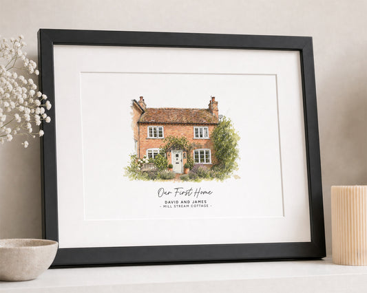 Personalised House Portrait Print, Our First Home Wall Art, New Home Gift, House Warming Gift, Custom Home Illustration