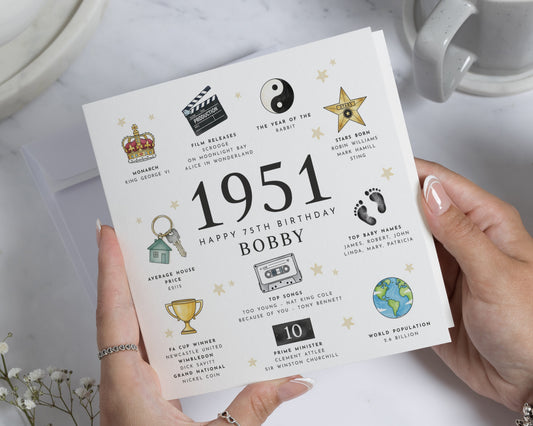 1951 Birthday Card, 75th Birthday Card, Personalised Card, Card for Him, Card for Dad, Card for Grandad