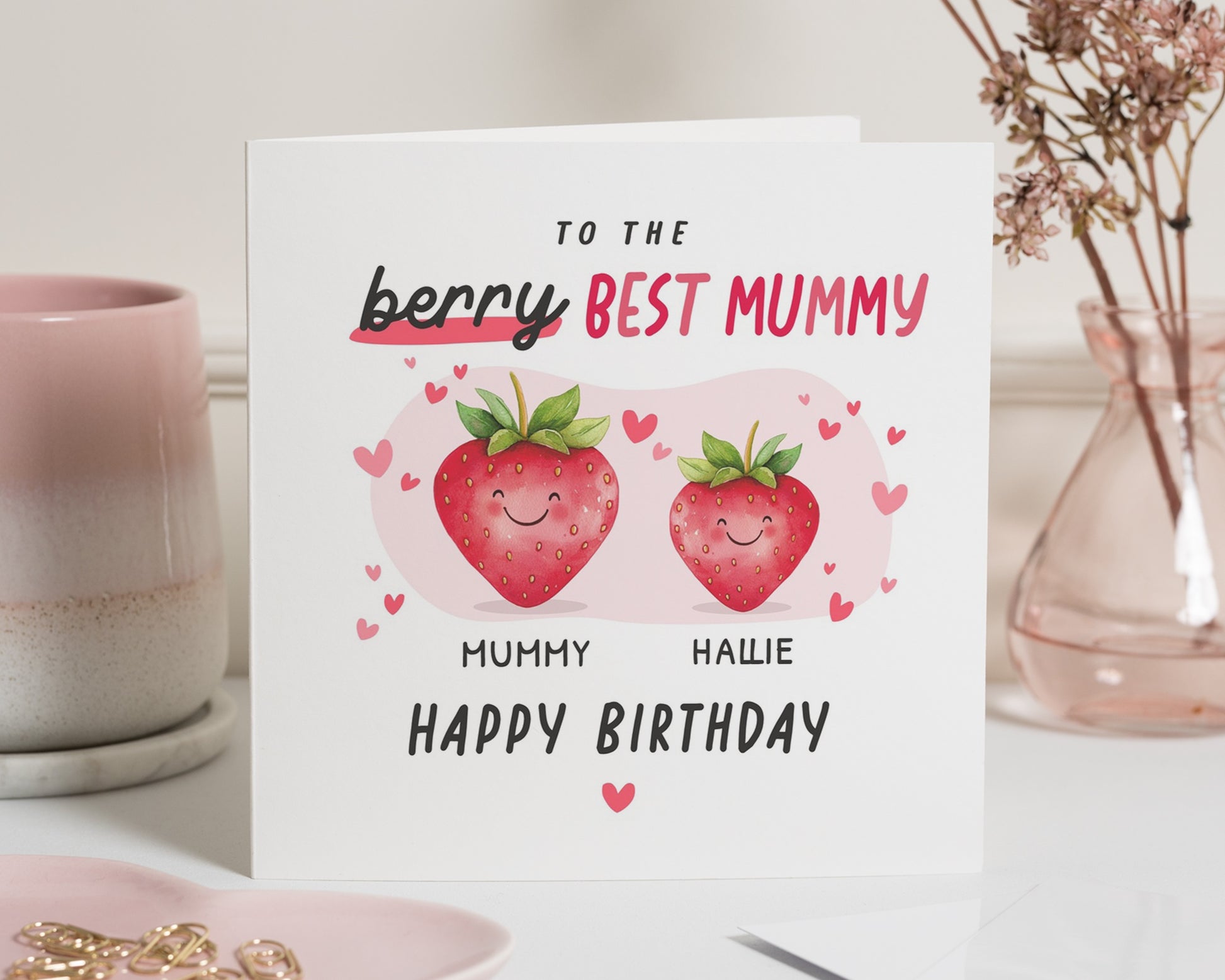 Birthday Card for Mummy, Berry Best Mummy Birthday Card, Cute Strawberry Birthday Card, Personalised Birthday Card for Mum