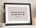 Personalised Coordinates Print, Pale Pink Wall Art, Proposal Location Gift, Engagement Gift, Custom Location Wall Art, Landscape Print