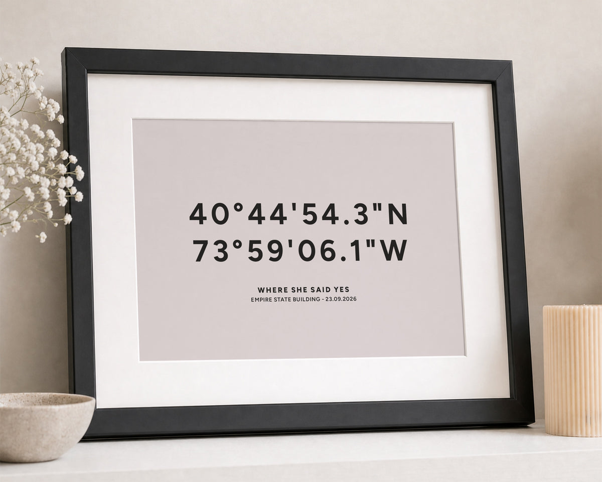 Personalised Coordinates Print, Pale Pink Wall Art, Proposal Location Gift, Engagement Gift, Custom Location Wall Art, Landscape Print