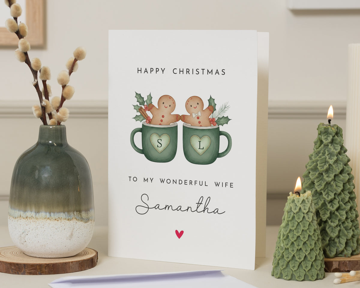 Christmas Card for Wife, Wife Christmas Card, Personalised Christmas Card for Her, Cute Gingerbread Xmas Card, Romantic Christmas Card