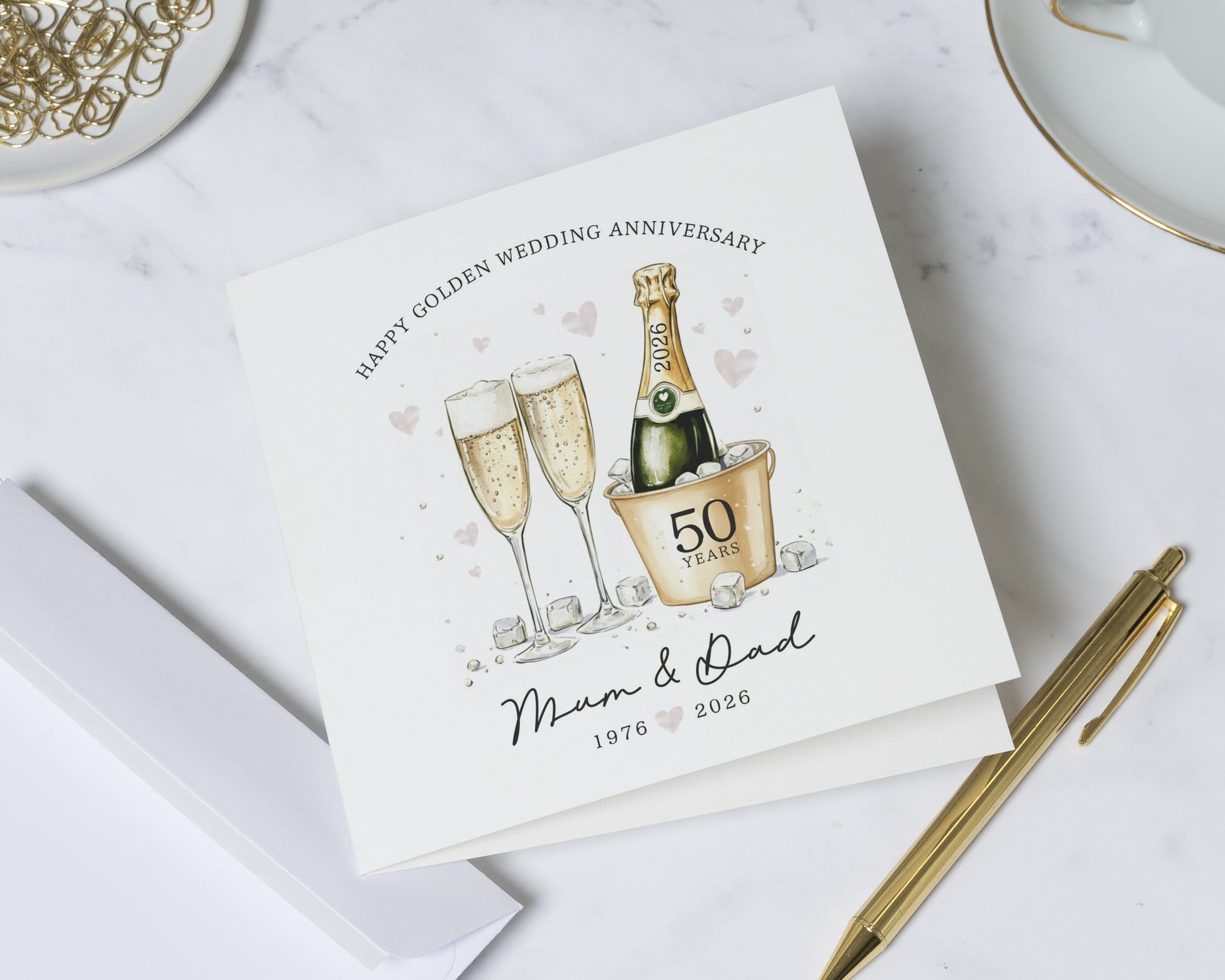 Golden Wedding Anniversary Card, 50th Anniversary Card for Mum and Dad, Personalised Champagne Card, Anniversary Card for Parents