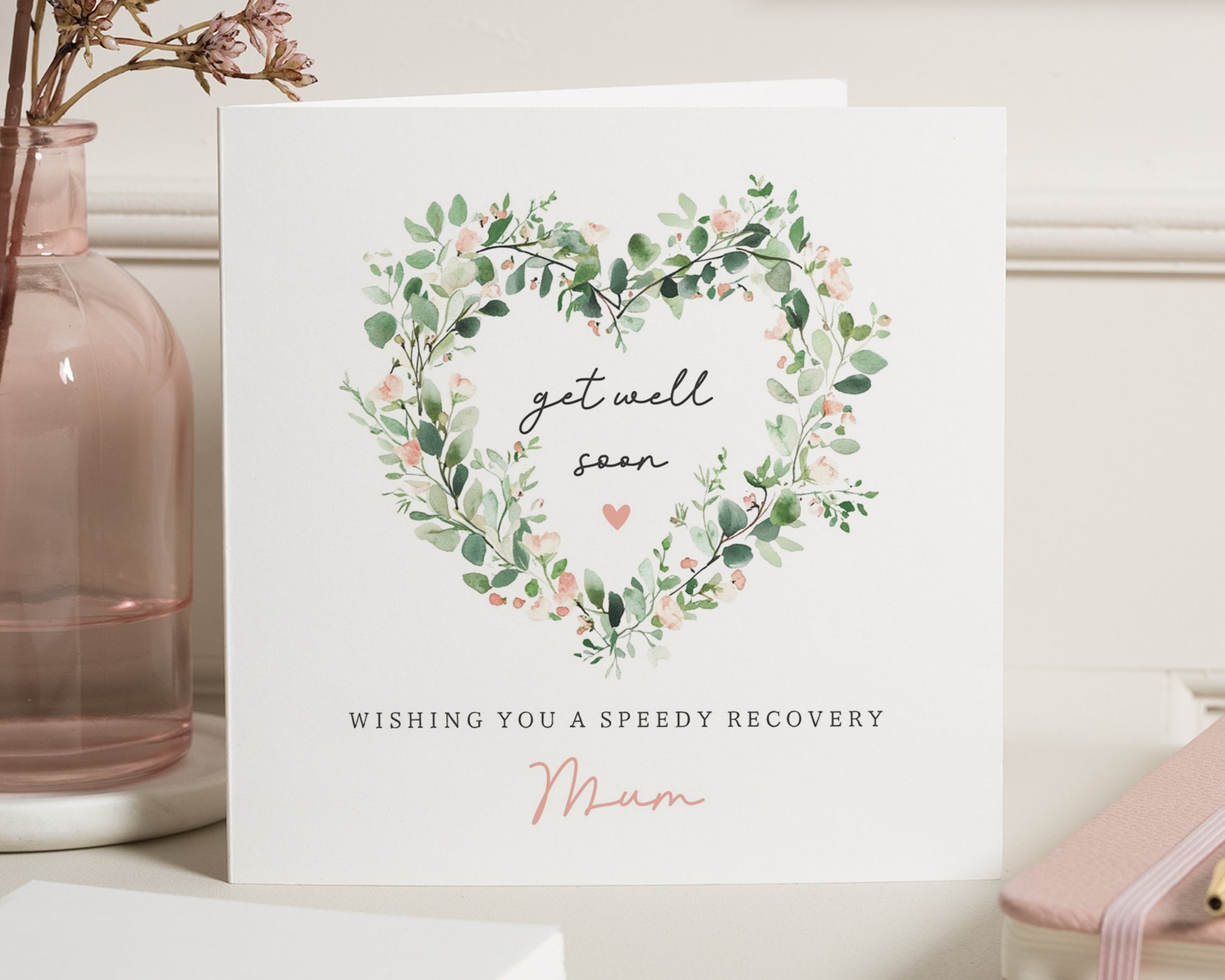Get Well Soon Card for Mum, Speedy Recovery Card for Mum, Get Well Card for Her, Floral Heart Get Well Card, Thinking of You Card