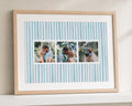 Personalised 3 Photo Collage Print, Custom Print From Your Photos, Blue Striped Wall Art, Anniversary Gift for Couple, Oak Framed Print