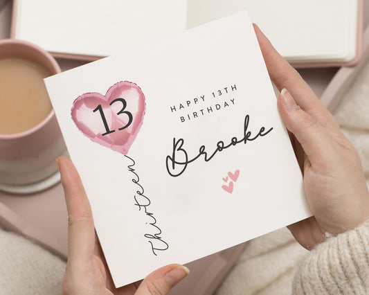 13th Birthday Card for Girl, Personalised Teen Birthday Card, Birthday Card for Daughter, Thirteen Birthday Card, Balloon Card