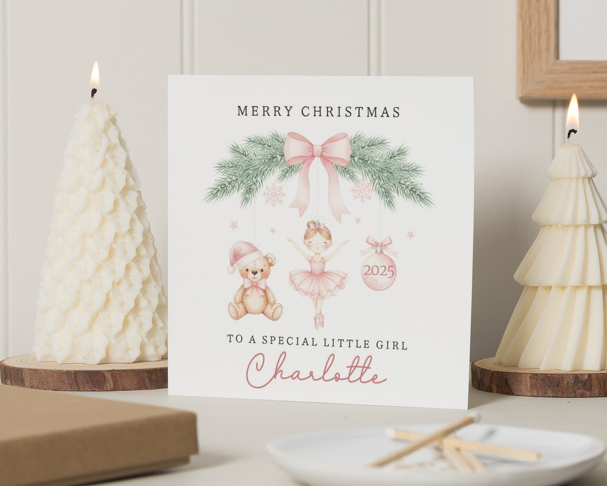 Christmas Card for Girl, Personalised Christmas Card, Special Little Girl Christmas Card, Ballerina Christmas Card, Teddy Bear Card