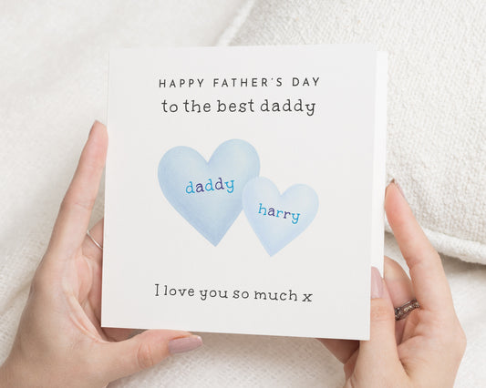 Fathers Day Card from Child, Personalised Fathers Day Card, Daddy Card, Custom Fathers Day Card, Fathers Day Card for Him, Blue Hearts Card