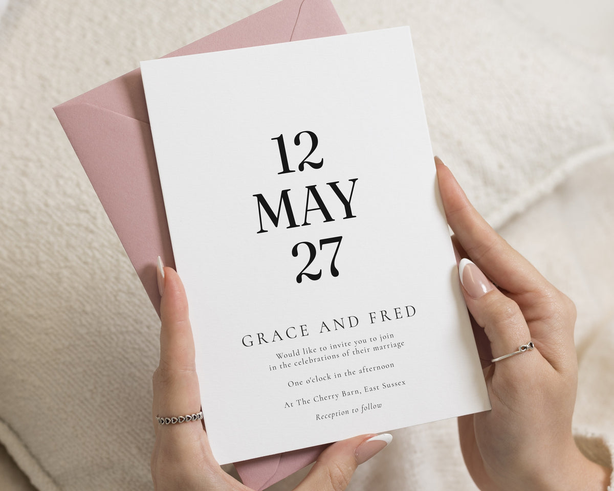 Minimalist Wedding Invitations, Blush Pink Wedding Invites, Elegant Typography Wedding Stationery, Personalised Invitation Suite