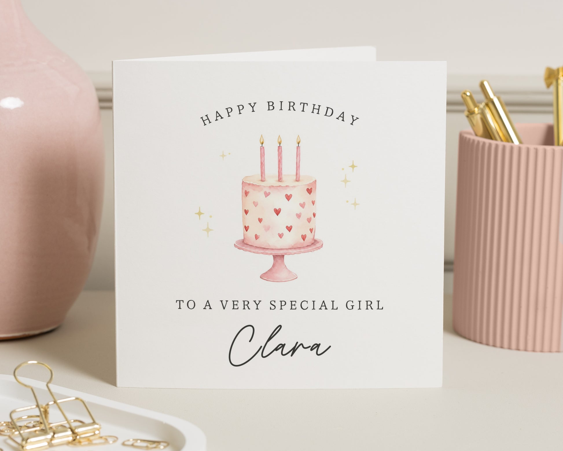 Personalised Birthday Card for Girl, Girls Birthday Card, Birthday Card for Daughter, Cute Birthday Card for Her, Cake Birthday Card