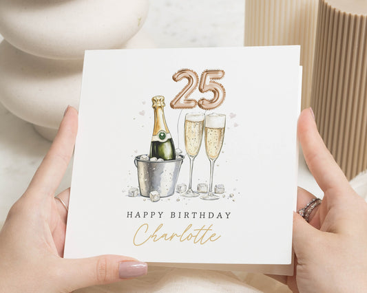 25th Birthday Card, Personalised Birthday Card, Birthday Card for Her, Champagne Birthday Card, Birthday Card for Daughter, 25th Card