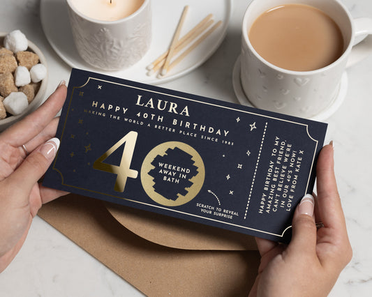 Personalised 40th Birthday Gift Voucher, Weekend Away Gift, Scratch To Reveal, Custom Birthday Present For Her
