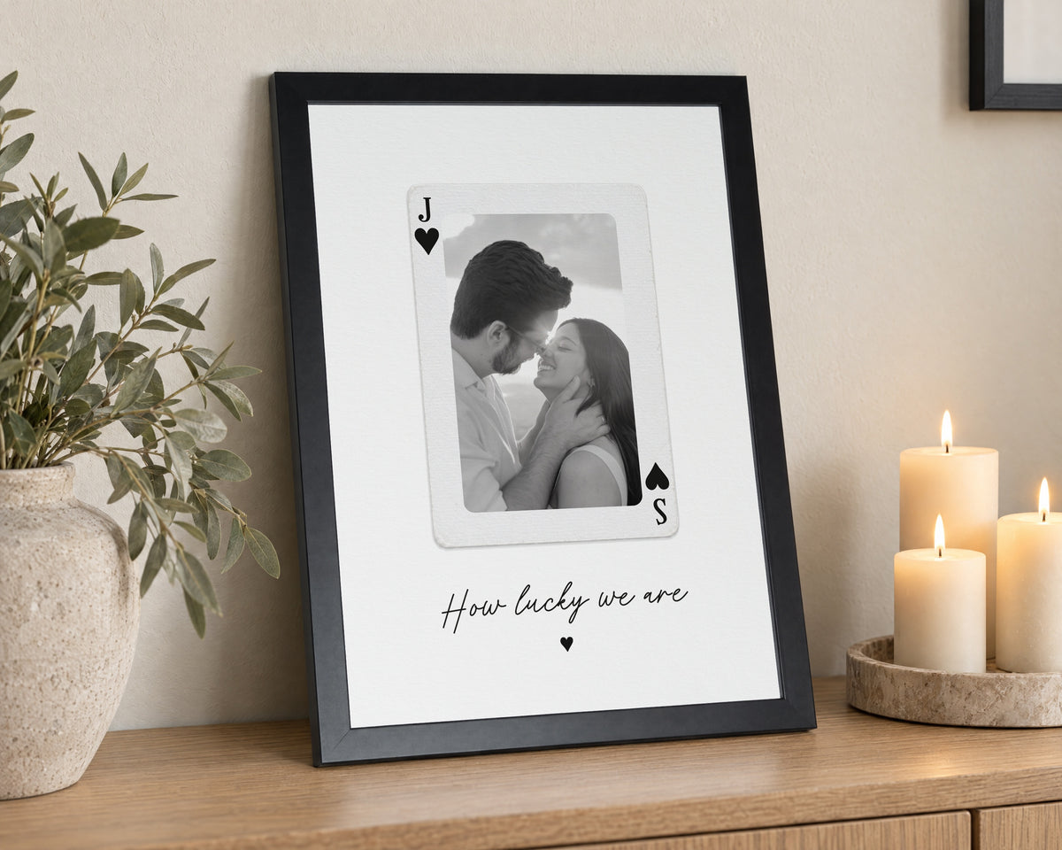 Personalised Playing Card Photo Print From Your Photo, Couple Wall Art, Anniversary Gift, Gift for Couple, Black Framed Print