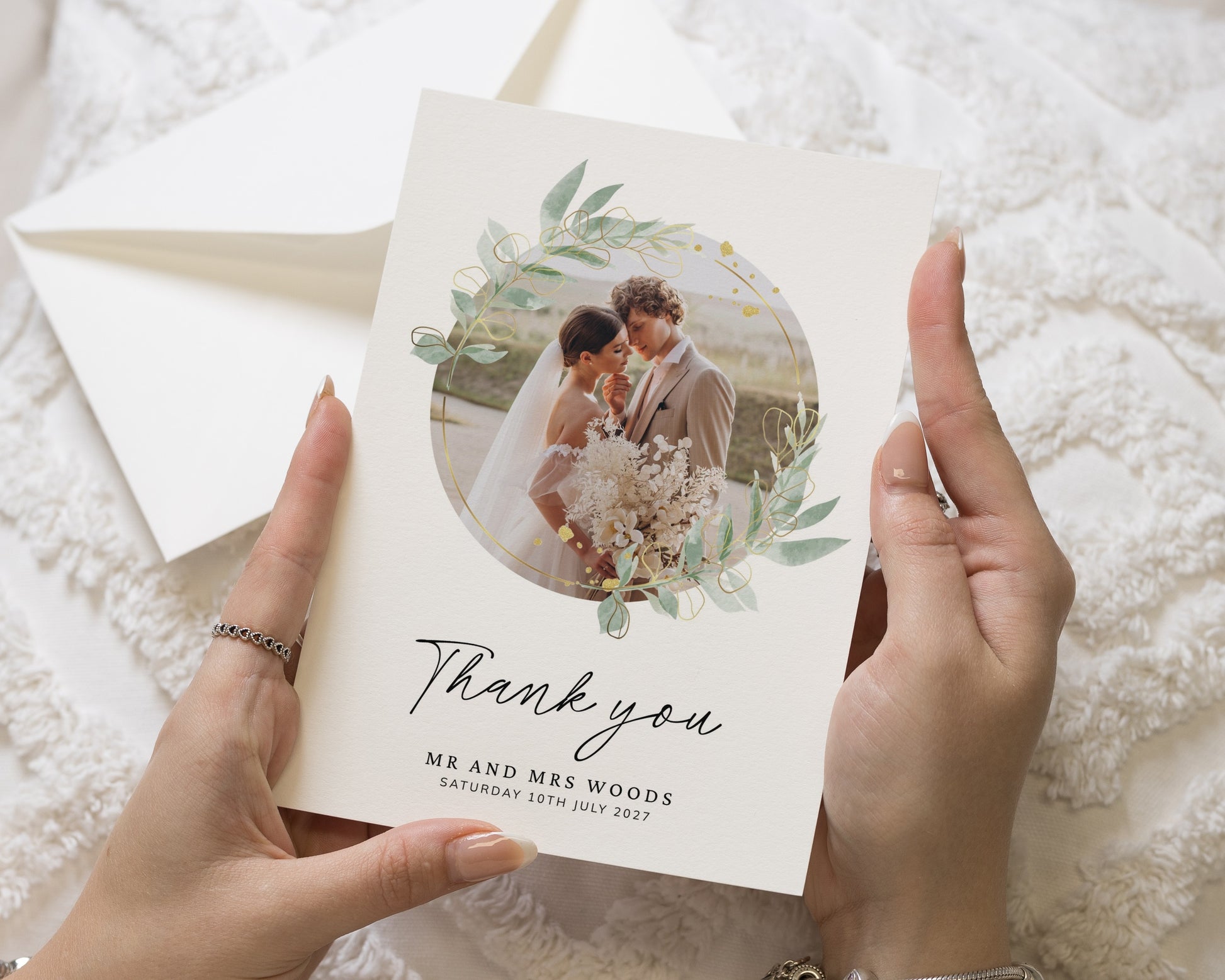 Personalised Wedding Thank You Cards, Photo Wedding Thank You Card, Greenery Thank You Cards, Floral Wedding Thank You Card
