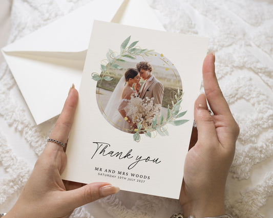 Personalised Wedding Thank You Cards, Photo Wedding Thank You Card, Greenery Thank You Cards, Floral Wedding Thank You Card