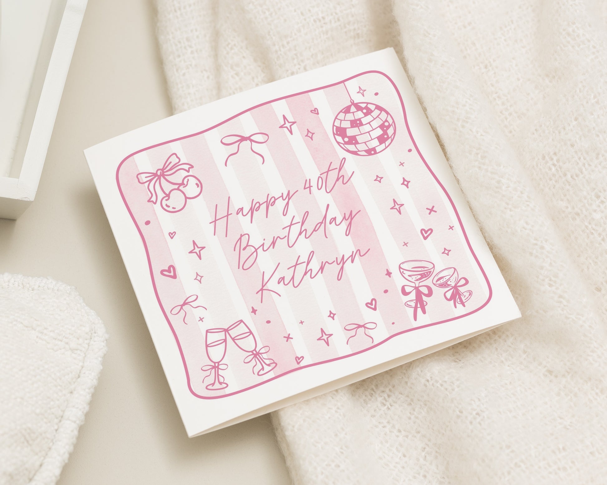 40th Birthday Card for Her, Personalised Birthday Card, Birthday Card for Friend, Birthday Card for Mum, Sister, Wife, Cute Pink Card