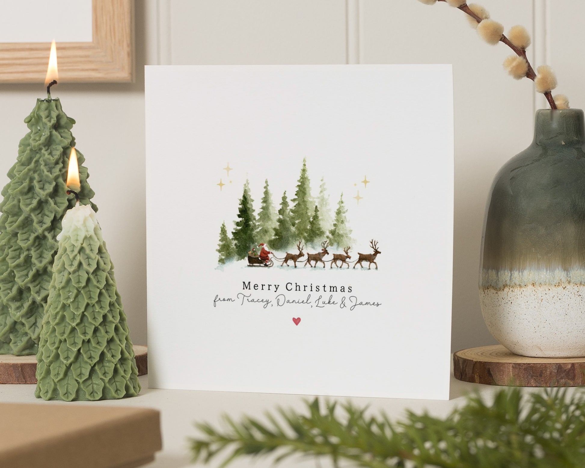 Personalised Christmas Card, Square Christmas Card, Santa Sleigh Card, Family Christmas Card, Custom Name Card, Merry Christmas Card