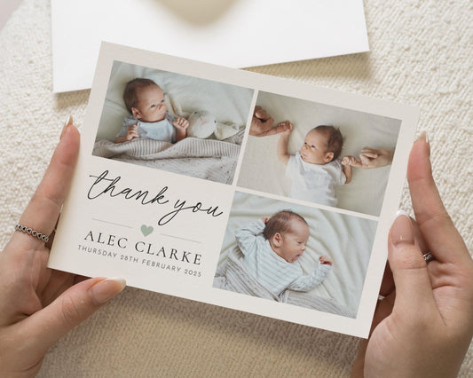 Baby Boy Thank You Card, Baby Boy Announcement Cards, Baby Thank You Baptism Cards, New Born Thank You, Baby Thank You With Photos