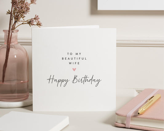 Birthday Card for Wife, Happy Birthday Card for Her, Wife Birthday Card, To My Beautiful Wife Card, Simple Birthday Card for Women