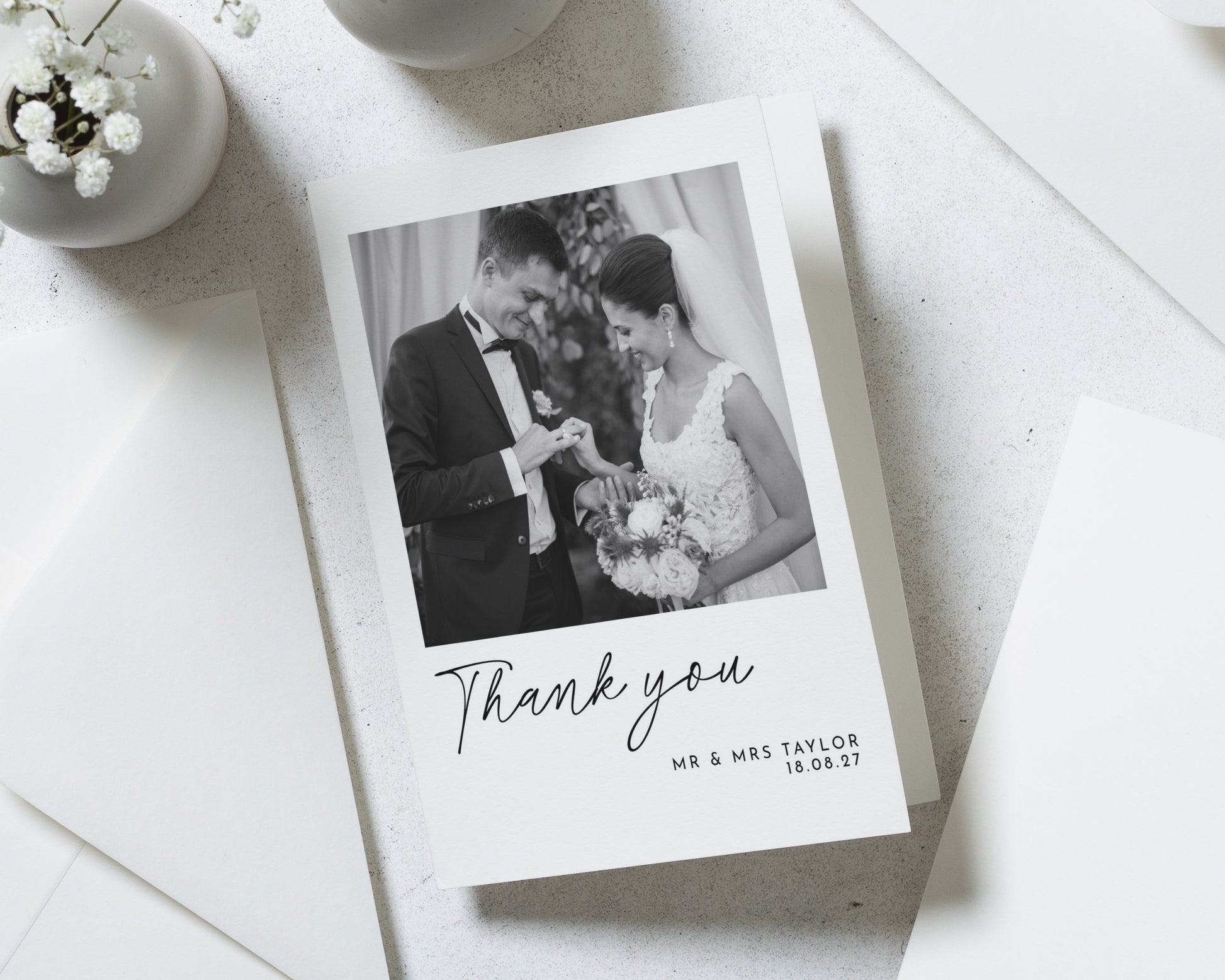 Personalised Wedding Thank You Cards, Photo Wedding Thank You Card, Folded Wedding Thank You Cards, Thank You Card for Wedding, Simple