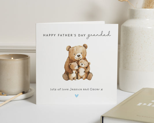 Fathers Day Card for Grandad, Personalised Grandad Fathers Day Card, Cute Bear Fathers Day Card, Card from Grandchildren