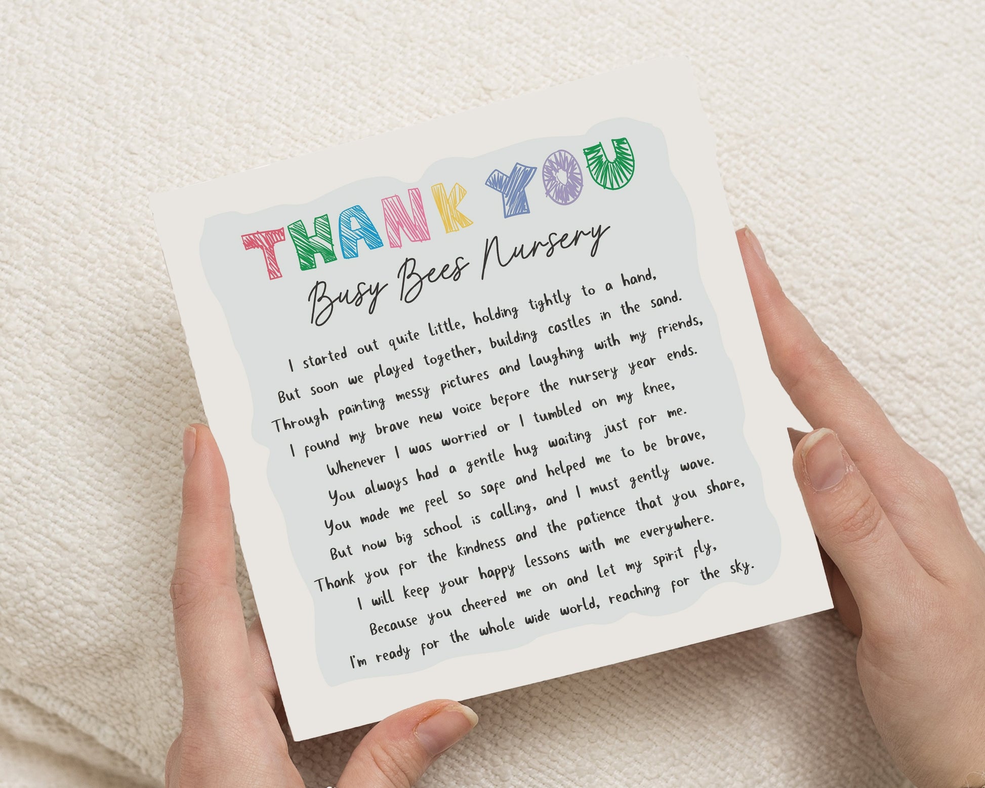 Thank You Nursery Card, Nursery Teacher Thank You Card, Teacher Thank You Card, Personalised Thank You Card, Leaving Nursery Poem Card