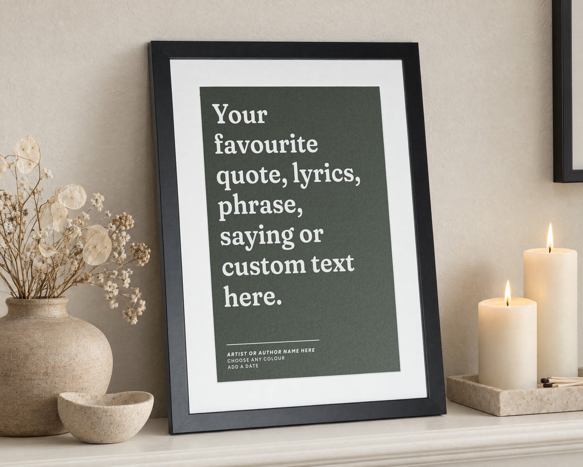 Personalised Quote Print, Dark Green Wall Art, Custom Song Lyrics Typography Print, Anniversary Gift, Living Room Art, Black Framed Print