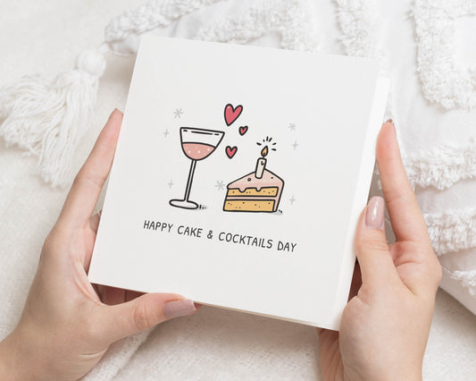 Birthday Card for Friend, Happy Cake and Cocktails Day Card, Birthday Card for Her, Cute Birthday Card, Birthday Card for Women