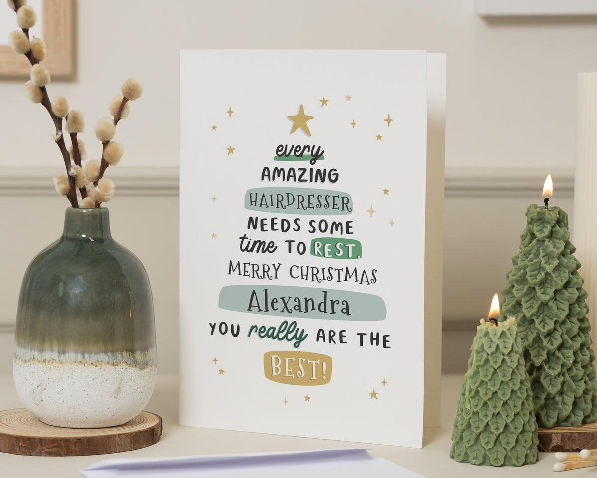 Hairdresser Christmas Card, Personalised Christmas Card, Christmas Card for Hairdresser, Thank You Card for Hairdresser, Salon Card